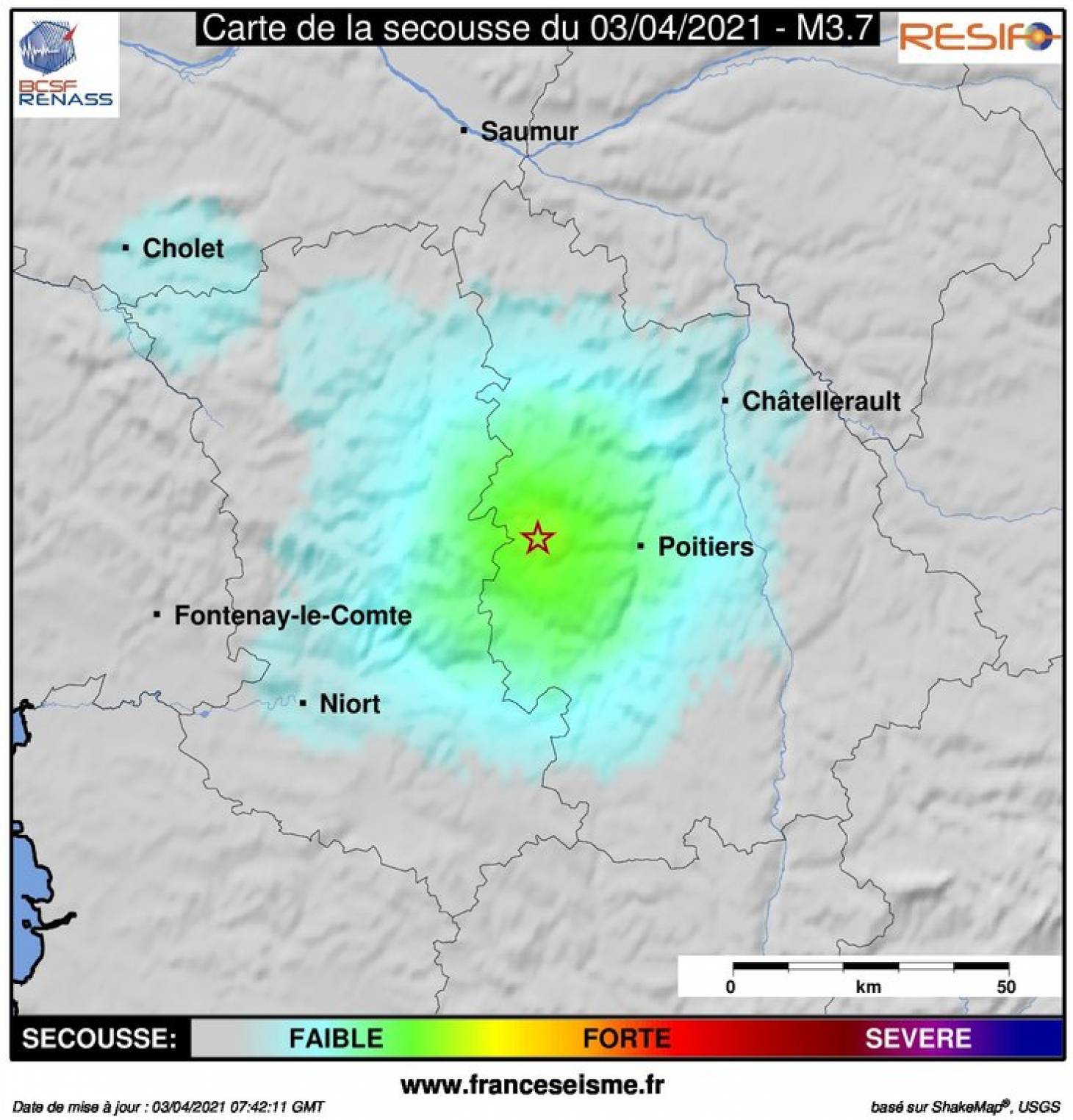 Un séisme de magnitude 3,7 ressenti près de Poitiers