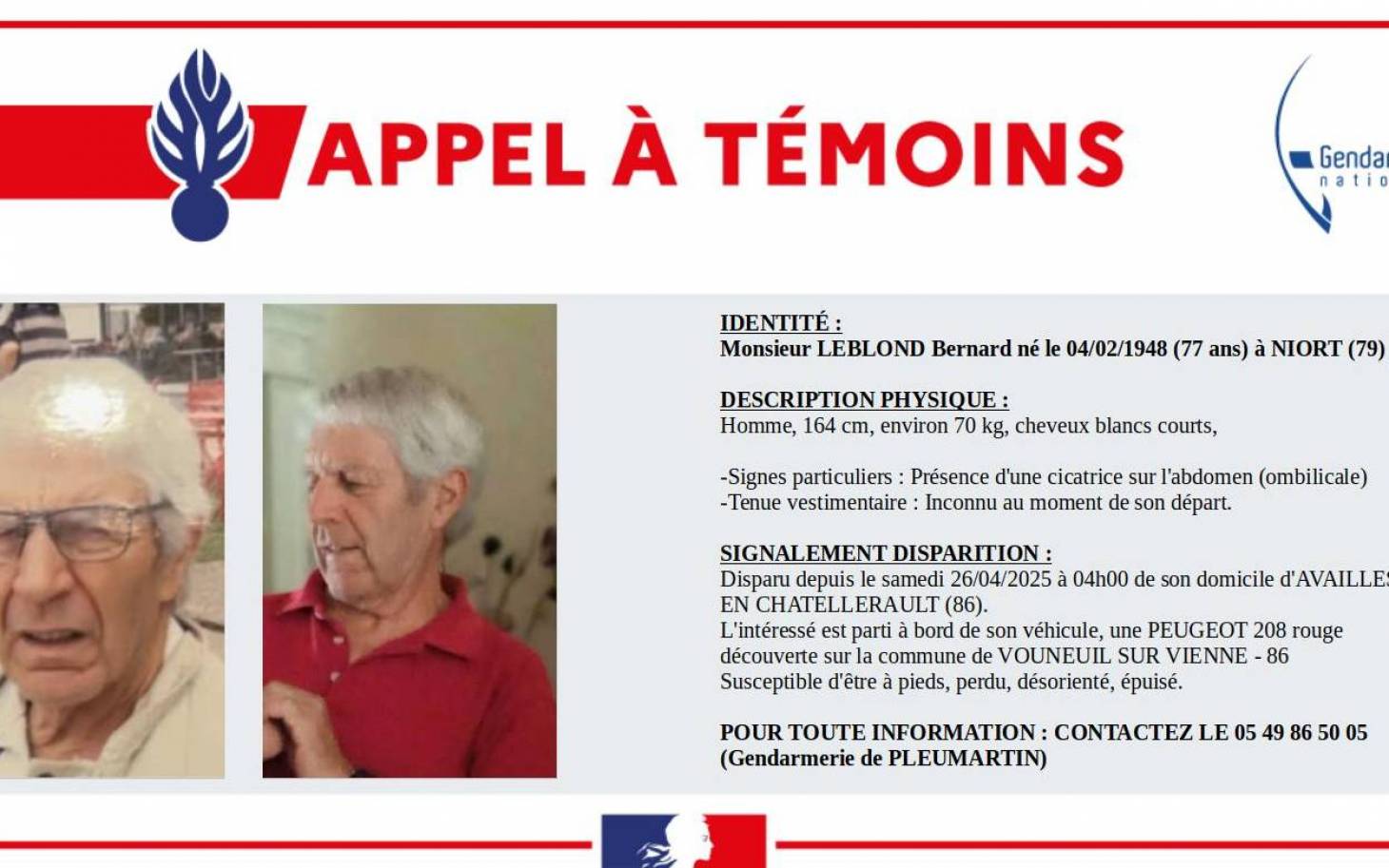 Une disparition inquiétante signalée à Availles-en-Châtellerault