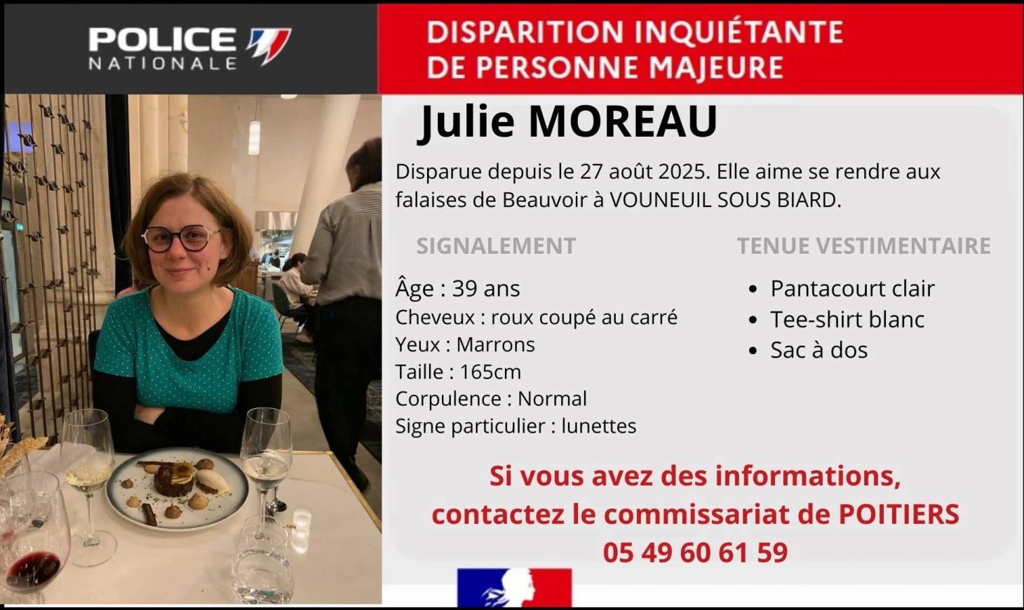 Poitiers : appel à témoins après la disparition inquiétante de Julie Moreau