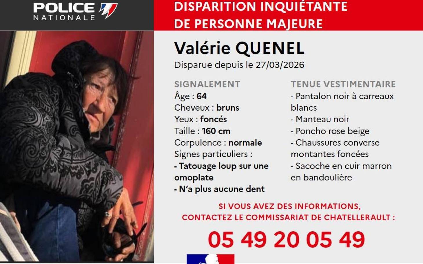 Valérie Quenel dit Valou a disparu à Châtellerault