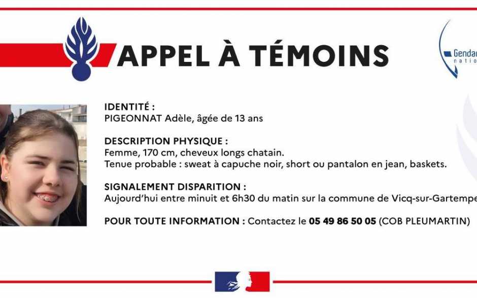 Vicq-sur-Gartempe - Disparion inquiétante d'une adolescence de 13 ans