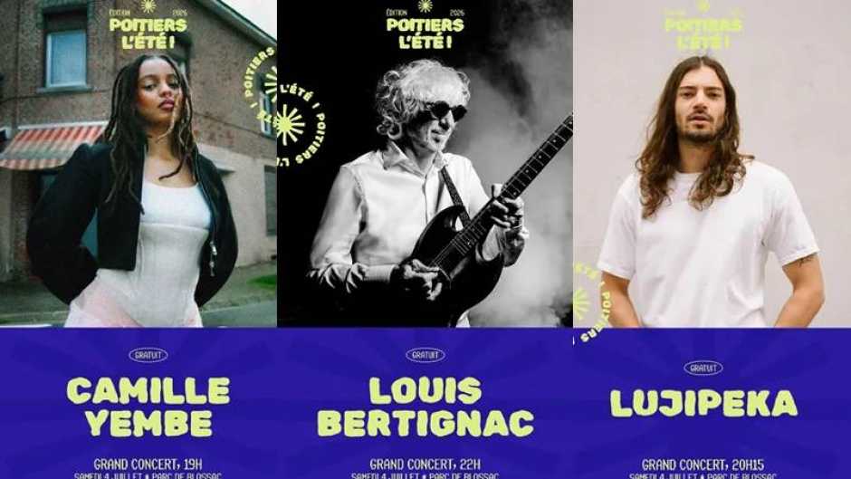 Poitiers l'été : Bertignac, Lujipeka et Camille Yembe au parc de Blossac le 4 juillet