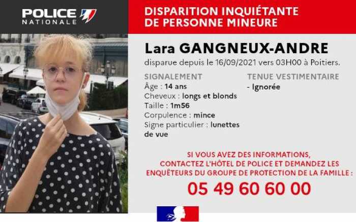 La police signale la disparition inquiétante d'une adolescente