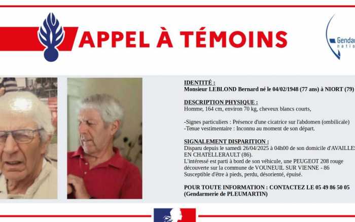 Une disparition inquiétante signalée à Availles-en-Châtellerault