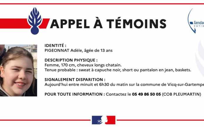 Vicq-sur-Gartempe - Disparition inquiétante d'une adolescente de 13 ans