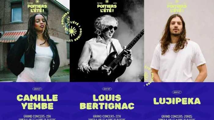Poitiers l'Eté : Bertignac, Lujipeka et Camille Yembe au parc de Blossac le 4 juillet