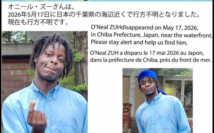Disparition de Mc O’Neal Zuh au Japon : deux élus alertent Emmanuel Macron